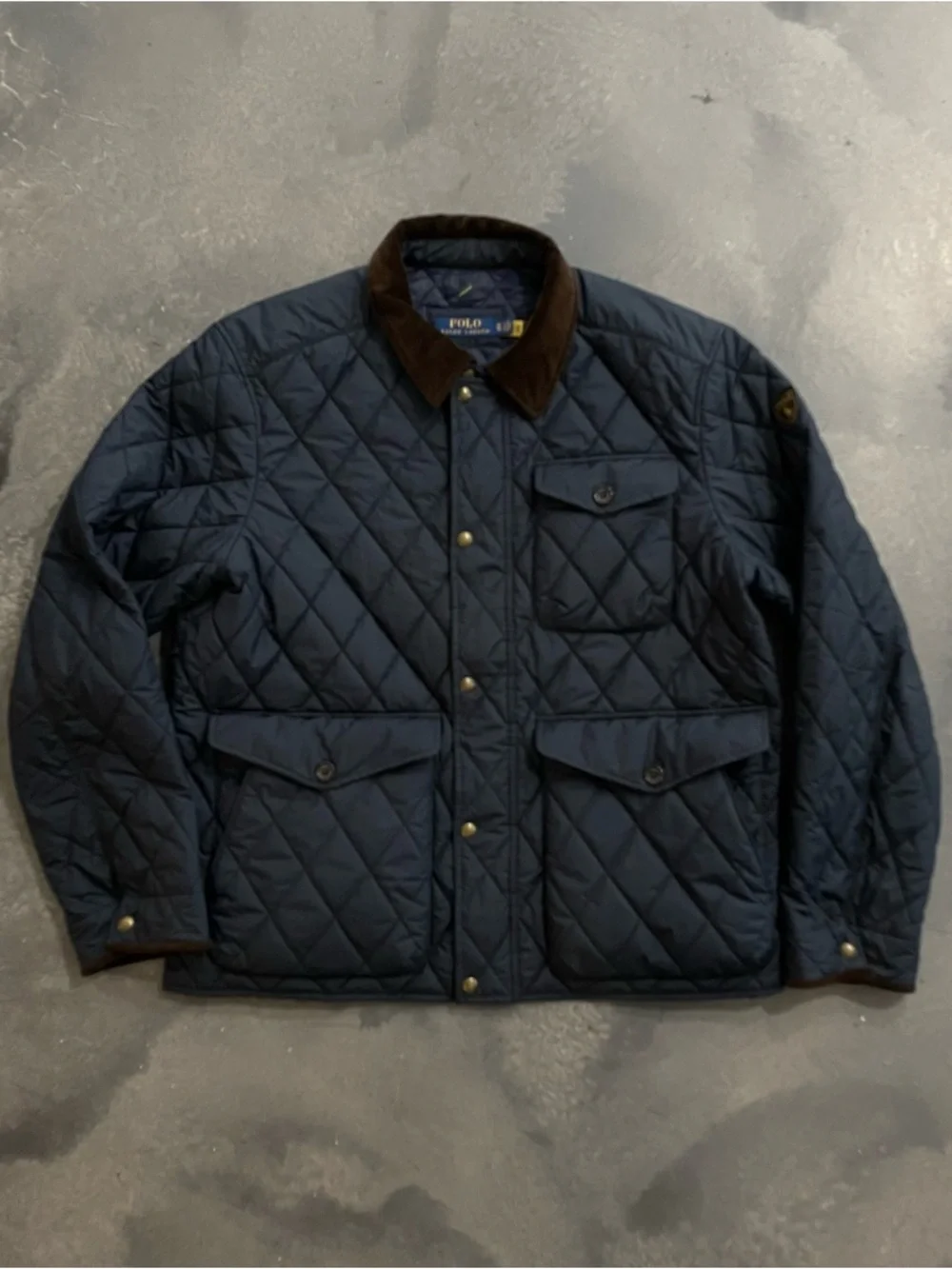 Polo Ralph Lauren Navy Beaton Quilted Field Jacket W/Brown Corduroy Collar Sz XL - Picture 7 of 9